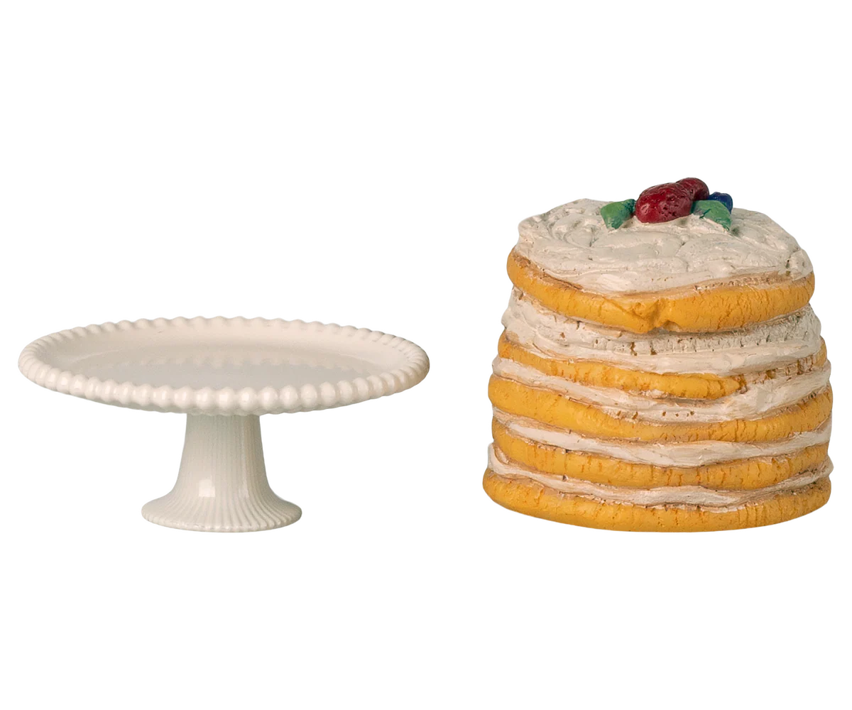 Maileg - Partykuchen und Kuchenplatte, Maus – Off Weiß