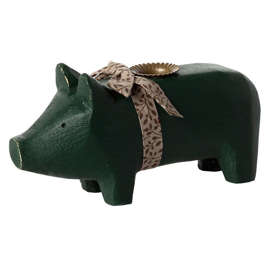 Maileg - Kerzenhalter Schwein Dunkelgrün Medium