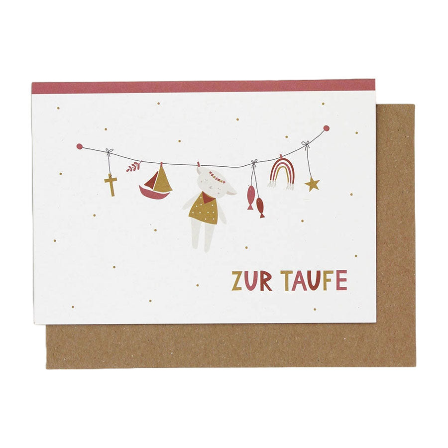 Ava & Yves - Klappkarte zur Taufe "Wäscheleine" - Rosa