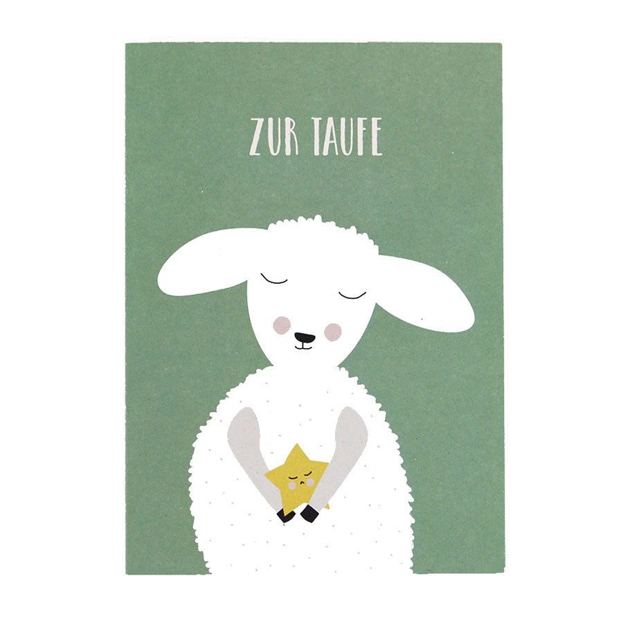 Ava & Yves - Klappkarte zur Taufe "Lamm" - Grün