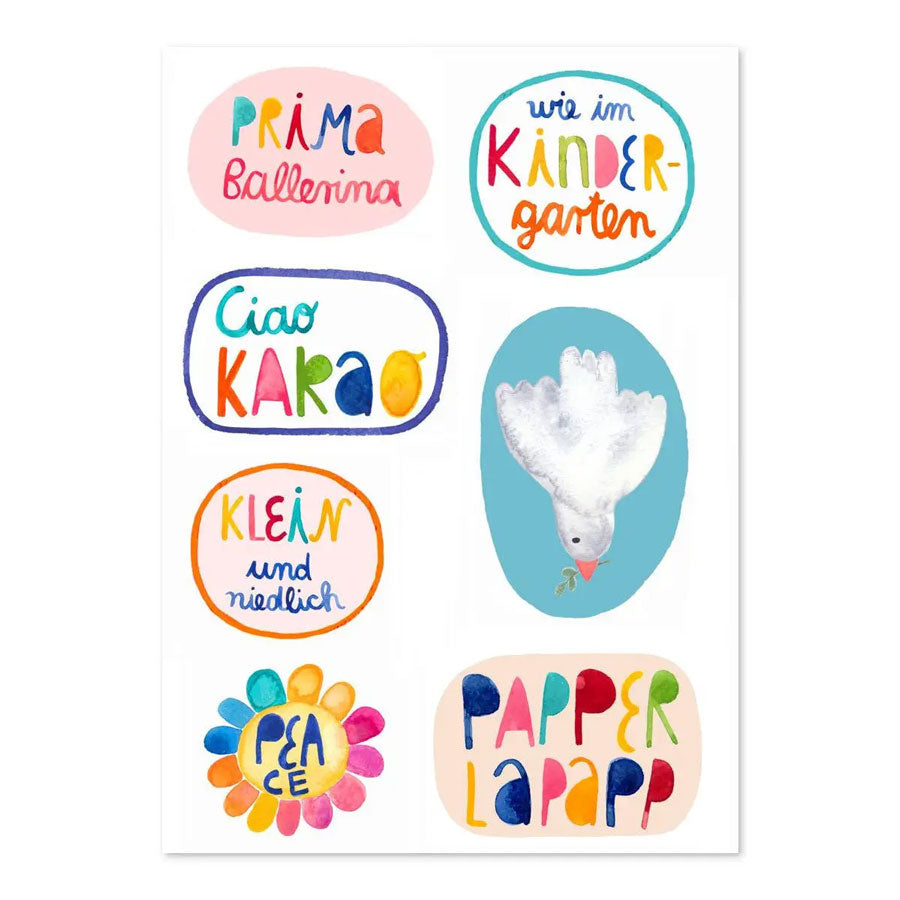 Bügelbilder "Ciao Kakao, Papperlapapp, Friedenstaube"