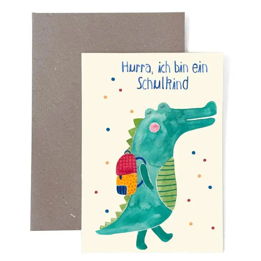 Karte zur Einschulung "Krokodil" mit Umschlag