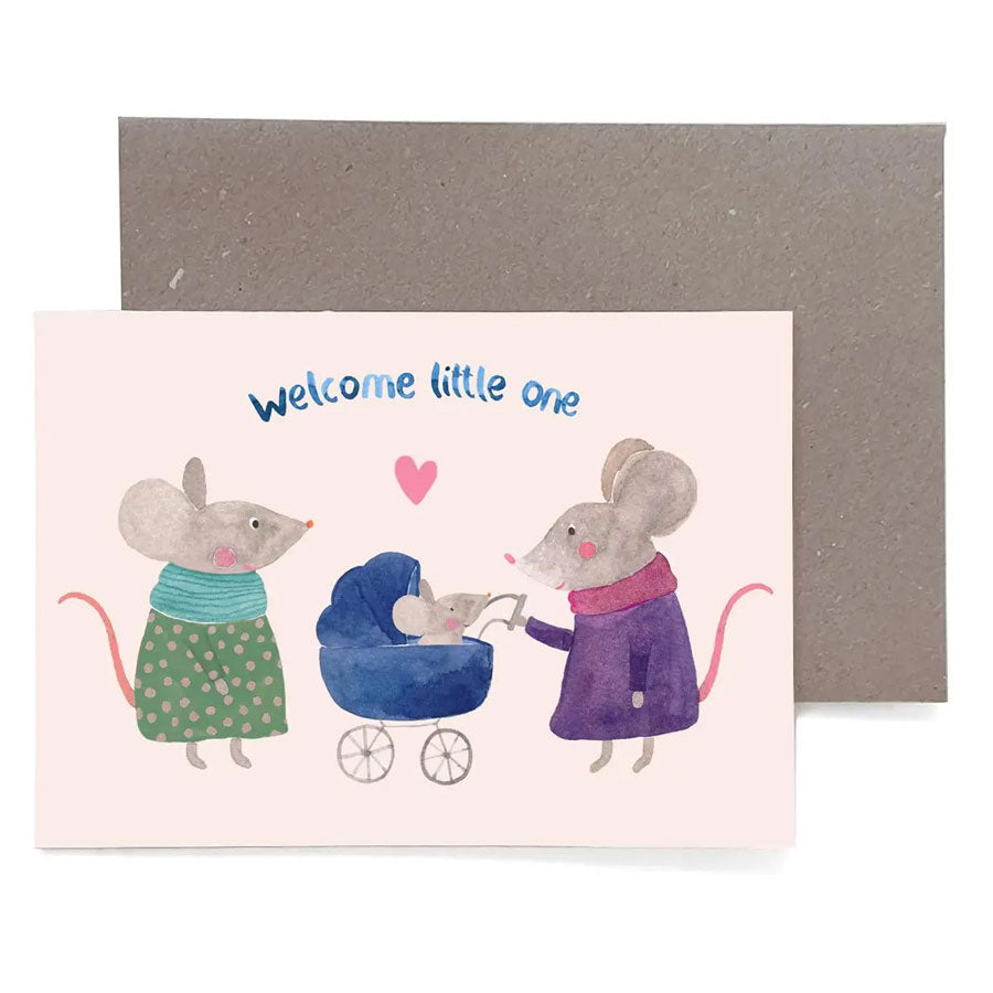 Grußkarte zur Geburt "Welcome Little One" mit Mäusen