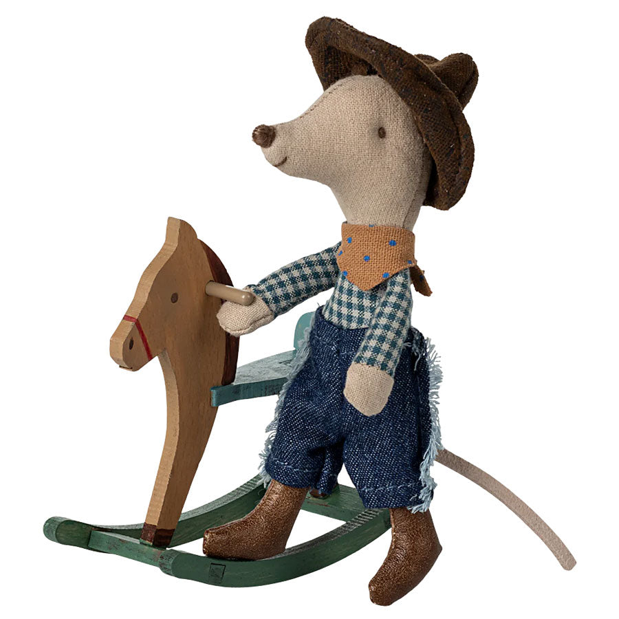 Maileg - Cowboy Maus auf Schaukelpferd, Kleiner Bruder