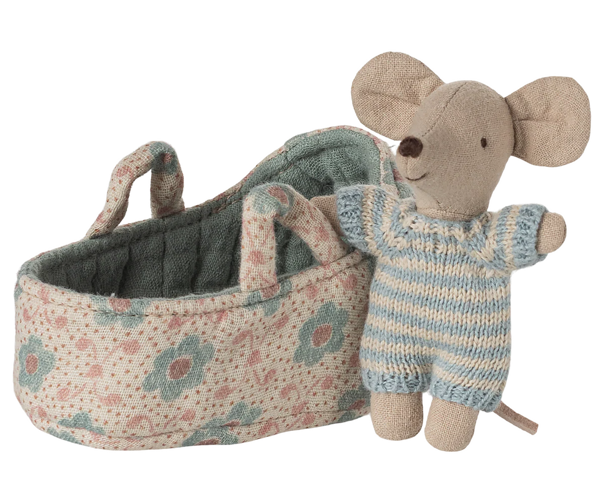 Babymaus in Tragetasche - Blau